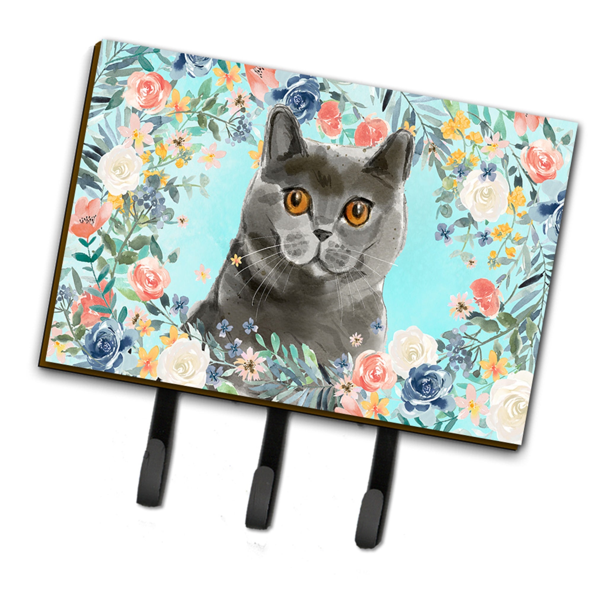 Caroline'S Treasures British Shorthair Spring Flowers Leash Or Key Holder Hooks, Multicolor